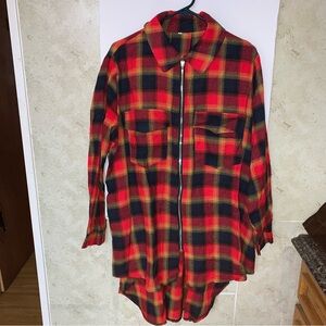 Red and Black Plaid Zip-Up Shirt